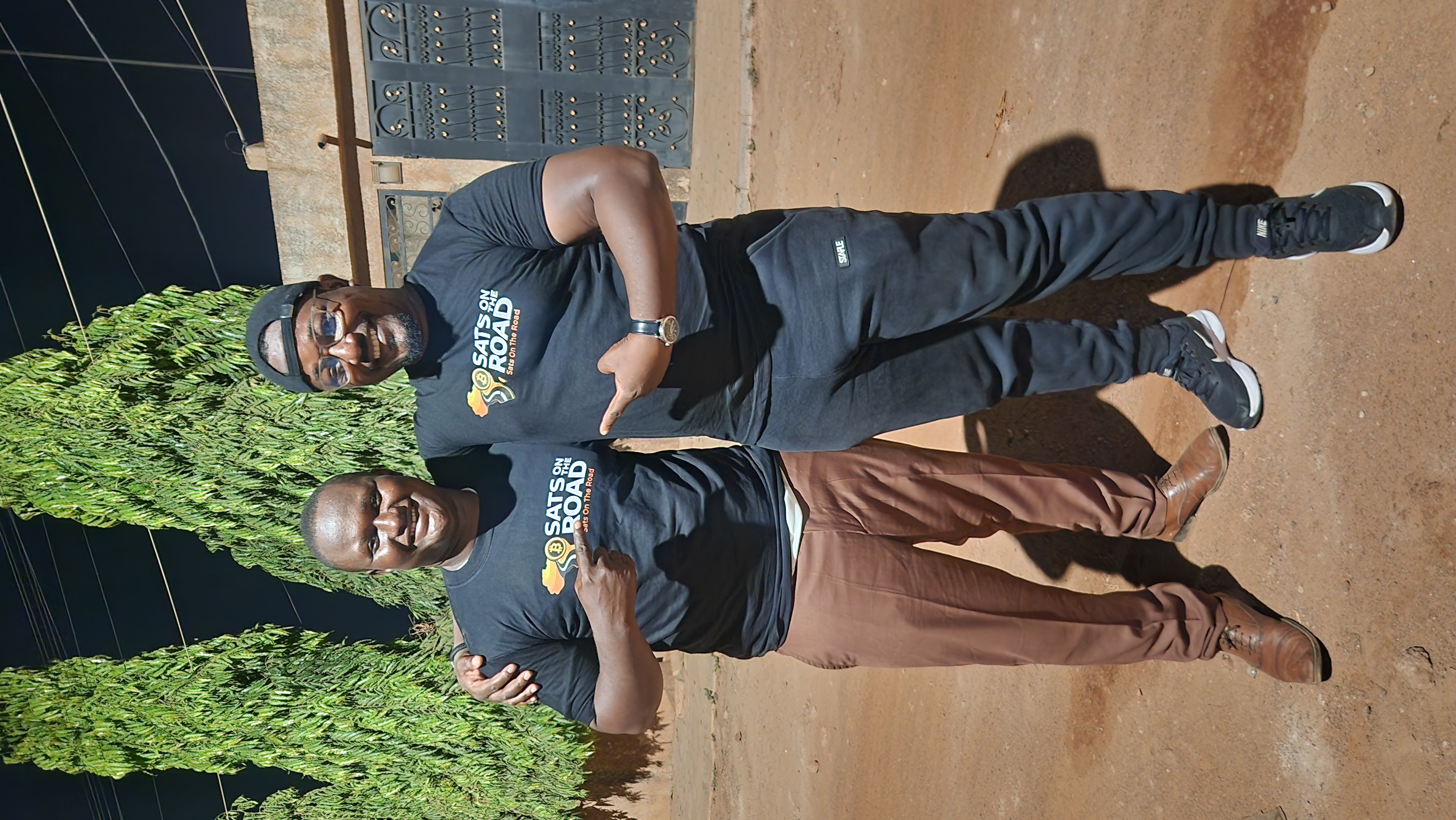 Two of the team in Sats On The Road tees